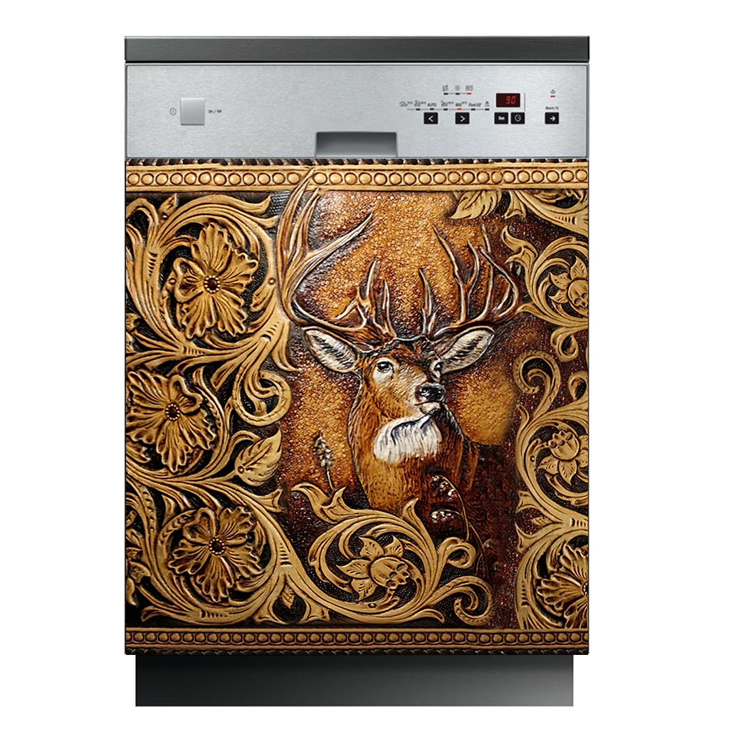 Deer Hunting - Hunting Dishwasher Cover With Leather Pattern Print