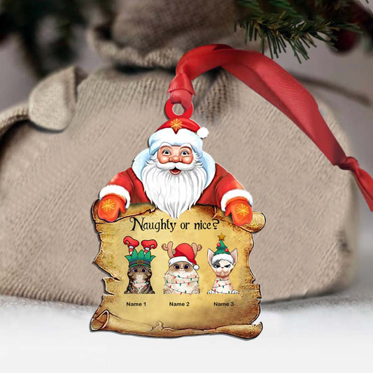 Naughty Or Nice - Personalized Christmas Cat Ornament (Printed On Both Sides)