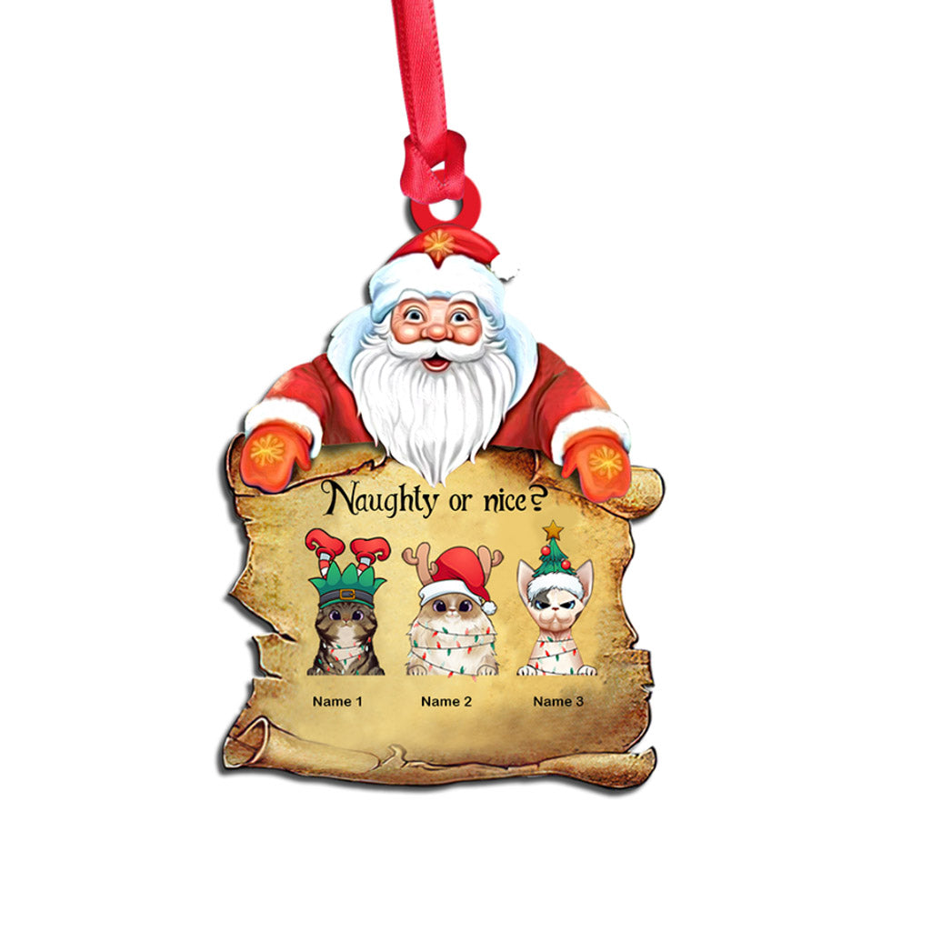 Naughty Or Nice - Personalized Christmas Cat Ornament (Printed On Both Sides)