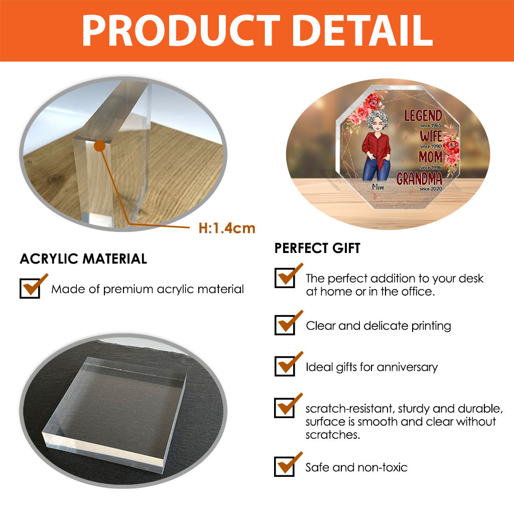 Legend Wife Mom Grandma - Gift for grandma, mom - Personalized Custom Shaped Acrylic Plaque