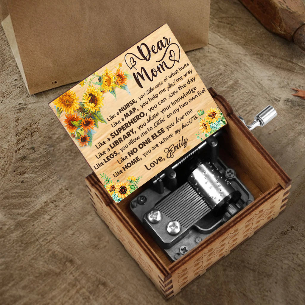 Dear Mom Vintage Sunflower - Personalized Mother's Day Mother Hand Crank Music Box