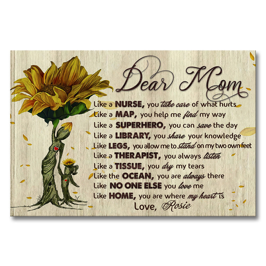 Dear Mom Vintage Sunflower - Personalized Mother's Day Mother Canvas And Poster