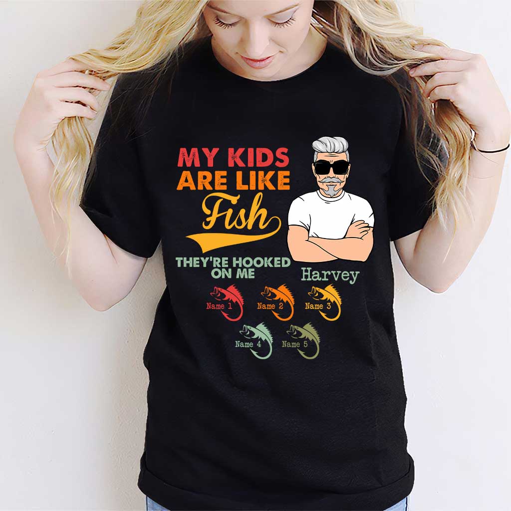 Meine Kinder sind wie Fische – Personalisiertes Vatertags-T-Shirt und Hoodie zum Thema Angeln