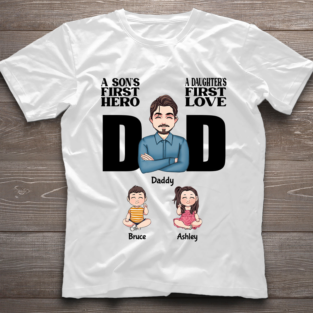 Der erste Held eines Sohnes, die erste Liebe einer Tochter – personalisiertes Vater-T-Shirt und Hoodie