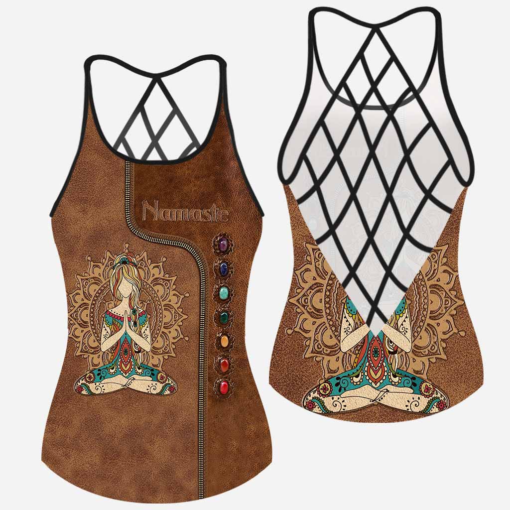 Namaste Leather Pattern Print Cross Tank Top