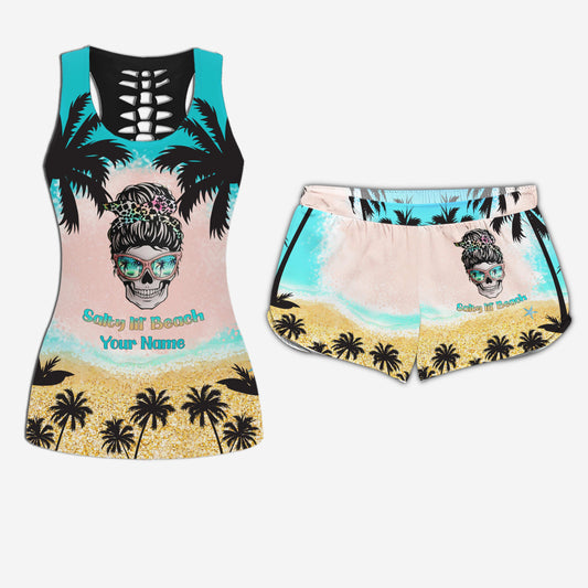 Salty Lil' Beach – Personalisiertes Tanktop und Shorts für Meeresliebhaberinnen