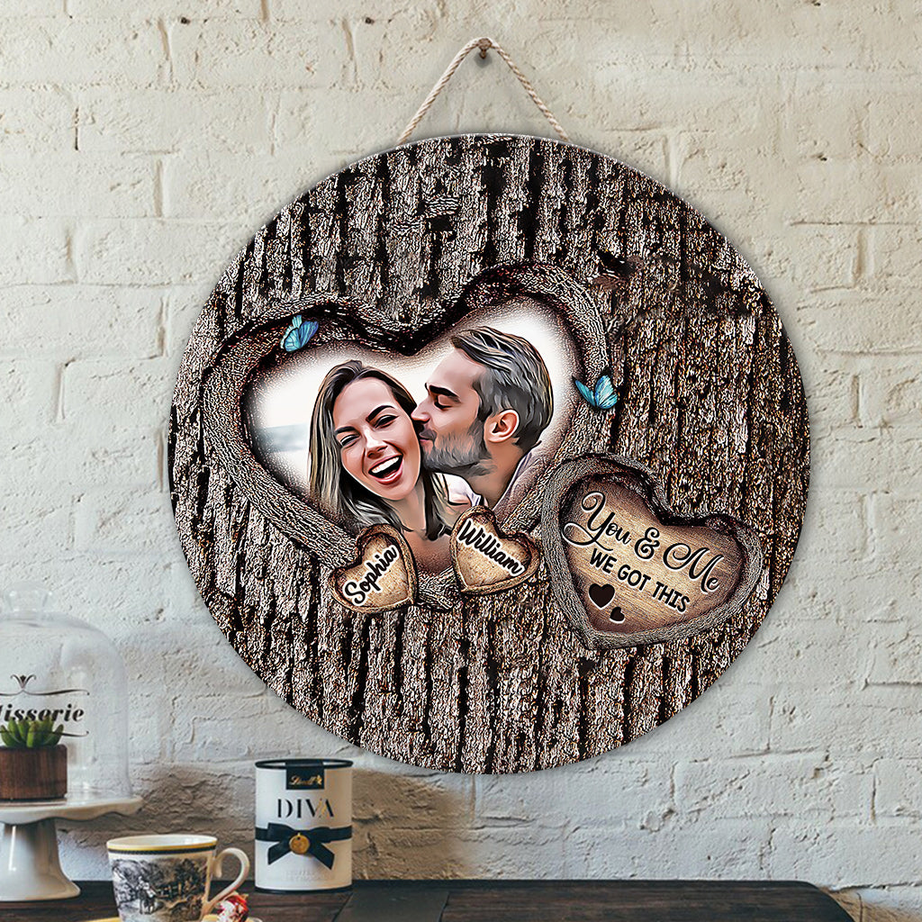 Gott segne den holprigen Weg – Personalisiertes rundes Holzschild für Paare