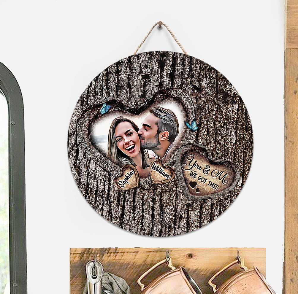 Gott segne den holprigen Weg – Personalisiertes rundes Holzschild für Paare