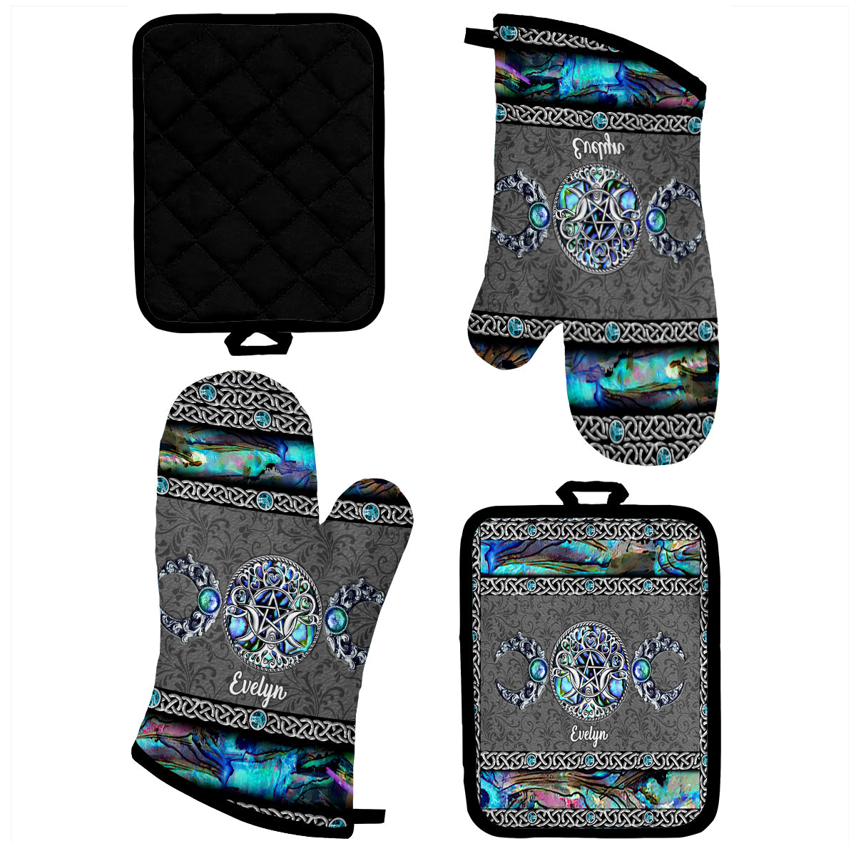 Erlebe Magie im Alltag – Personalisiertes Hexen-Ofenhandschuh- und Topflappen-Set