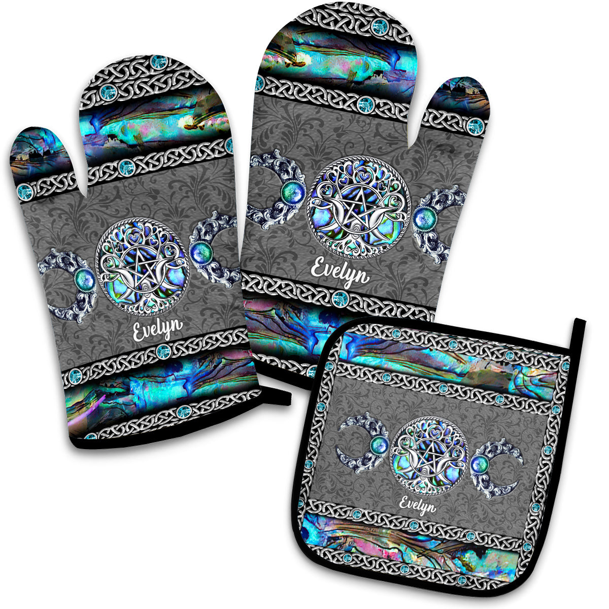 Erlebe Magie im Alltag – Personalisiertes Hexen-Ofenhandschuh- und Topflappen-Set