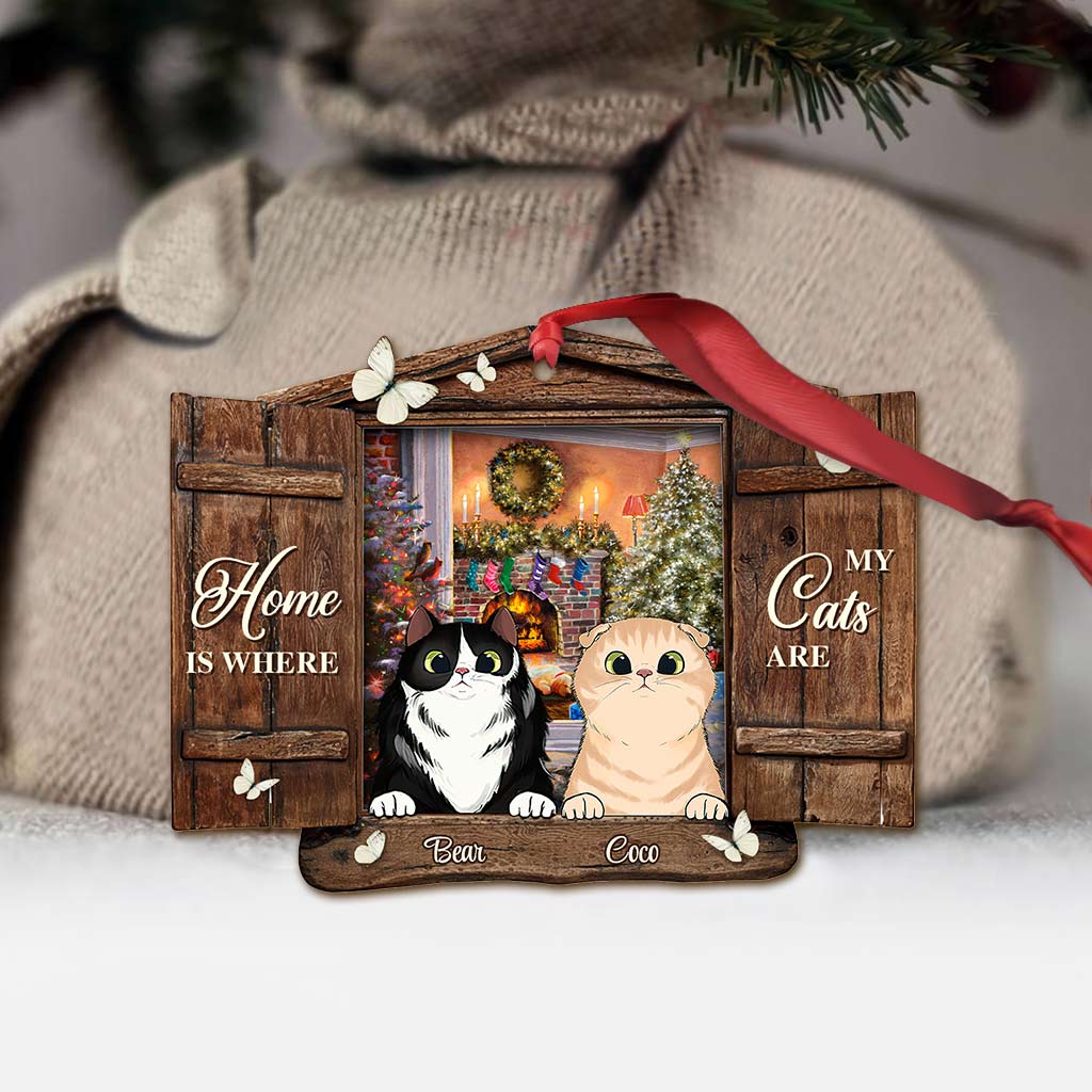 Zuhause ist, wo meine Katzen sind – personalisierter Weihnachtsschmuck (beidseitig bedruckt)