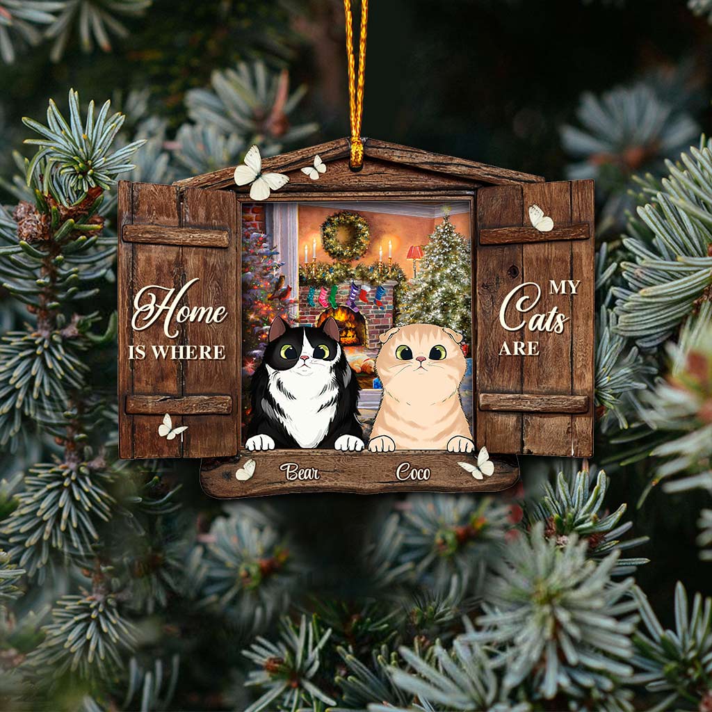 Zuhause ist, wo meine Katzen sind – personalisierter Weihnachtsschmuck (beidseitig bedruckt)