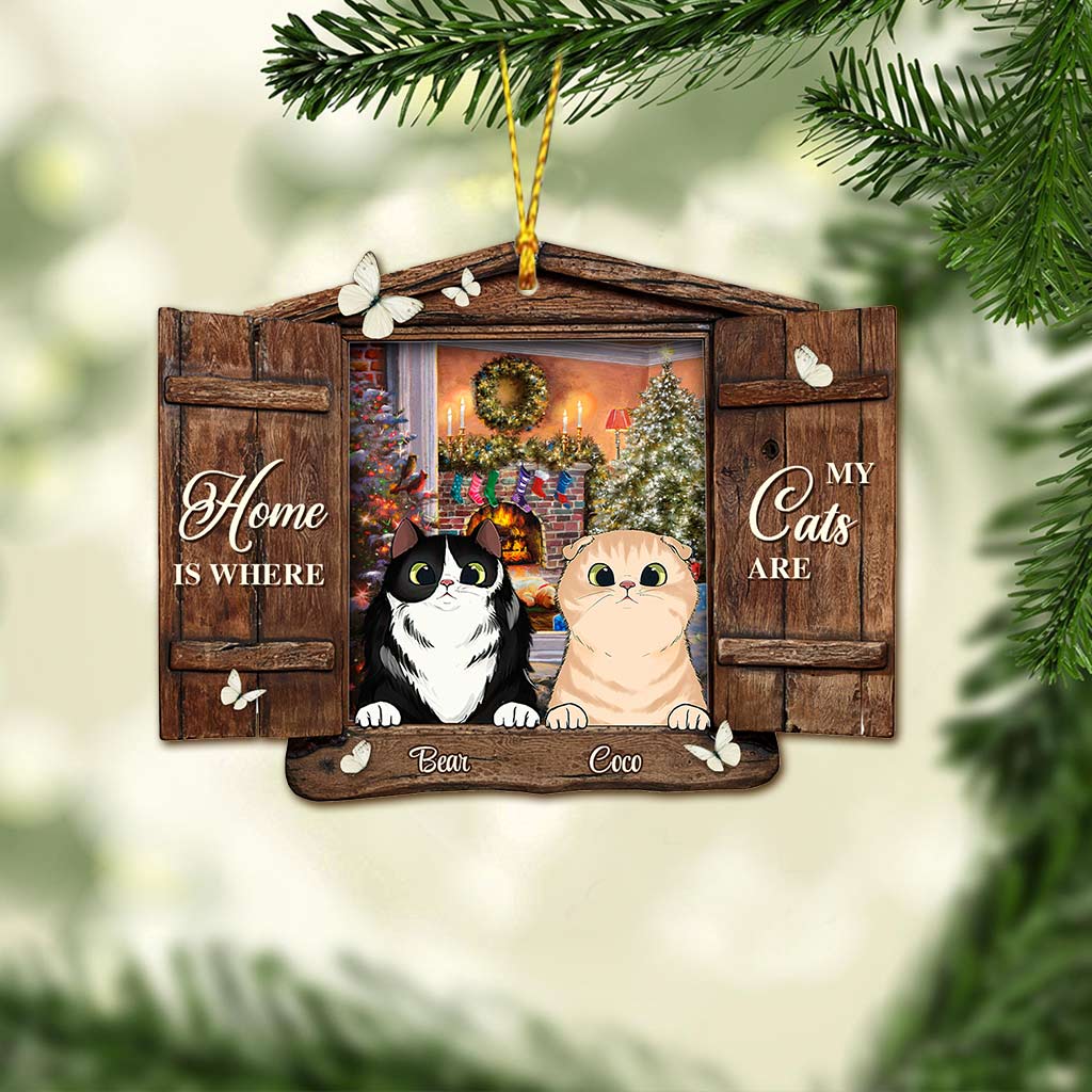 Zuhause ist, wo meine Katzen sind – personalisierter Weihnachtsschmuck (beidseitig bedruckt)