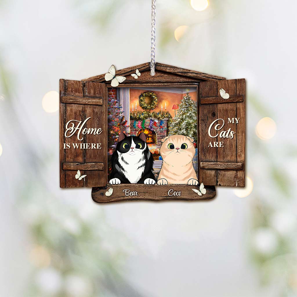 Zuhause ist, wo meine Katzen sind – personalisierter Weihnachtsschmuck (beidseitig bedruckt)