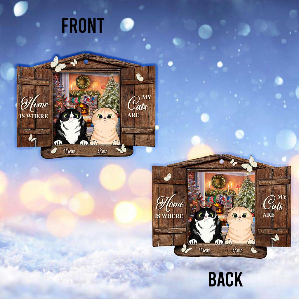 Zuhause ist, wo meine Katzen sind – personalisierter Weihnachtsschmuck (beidseitig bedruckt)