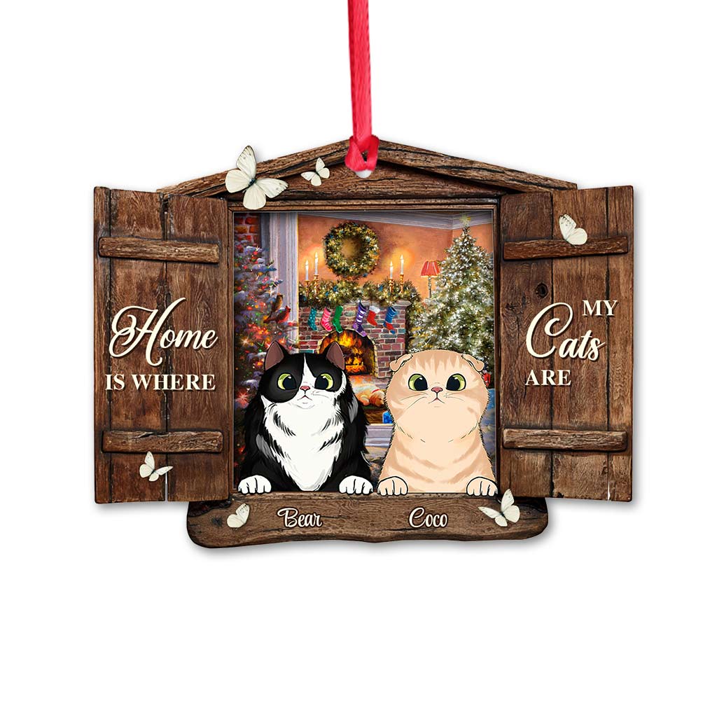 Zuhause ist, wo meine Katzen sind – personalisierter Weihnachtsschmuck (beidseitig bedruckt)