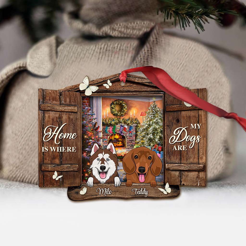 Zuhause ist da, wo meine Hunde sind – personalisierter Weihnachtsschmuck (beidseitig bedruckt)