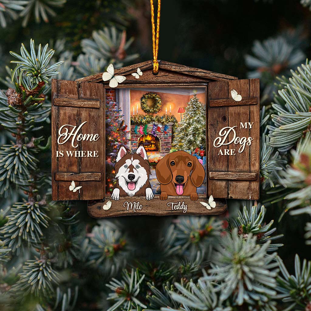 Zuhause ist da, wo meine Hunde sind – personalisierter Weihnachtsschmuck (beidseitig bedruckt)