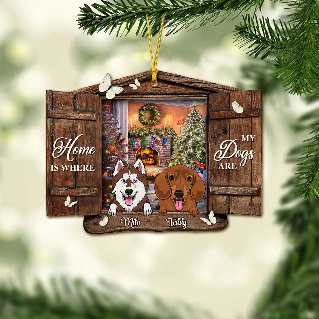 Zuhause ist da, wo meine Hunde sind – personalisierter Weihnachtsschmuck (beidseitig bedruckt)