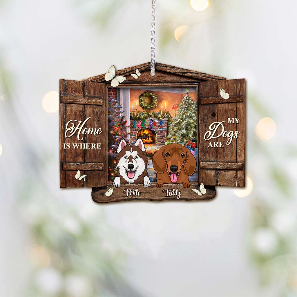 Zuhause ist da, wo meine Hunde sind – personalisierter Weihnachtsschmuck (beidseitig bedruckt)