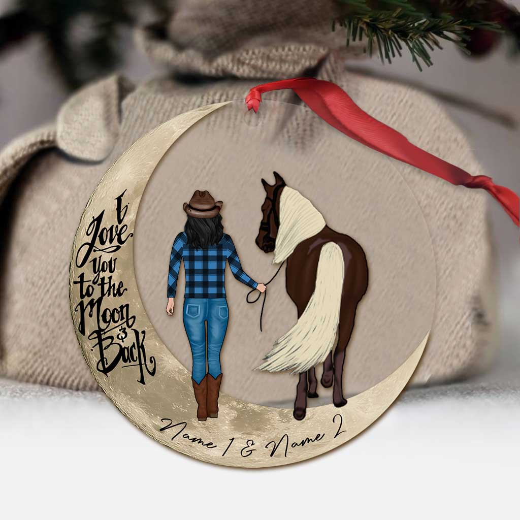 Ich liebe dich bis zum Mond und zurück – Personalisierter transparenter Weihnachtspferde-Anhänger