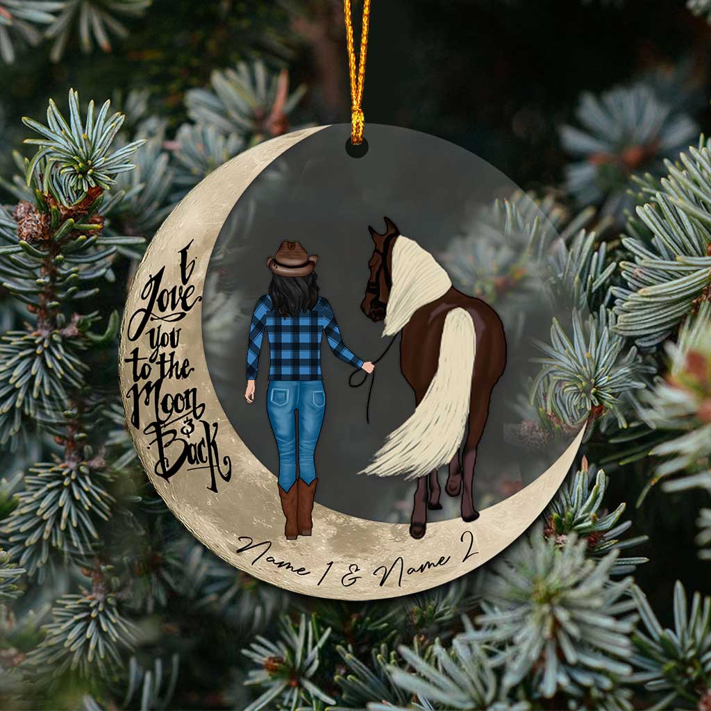 Ich liebe dich bis zum Mond und zurück – Personalisierter transparenter Weihnachtspferde-Anhänger