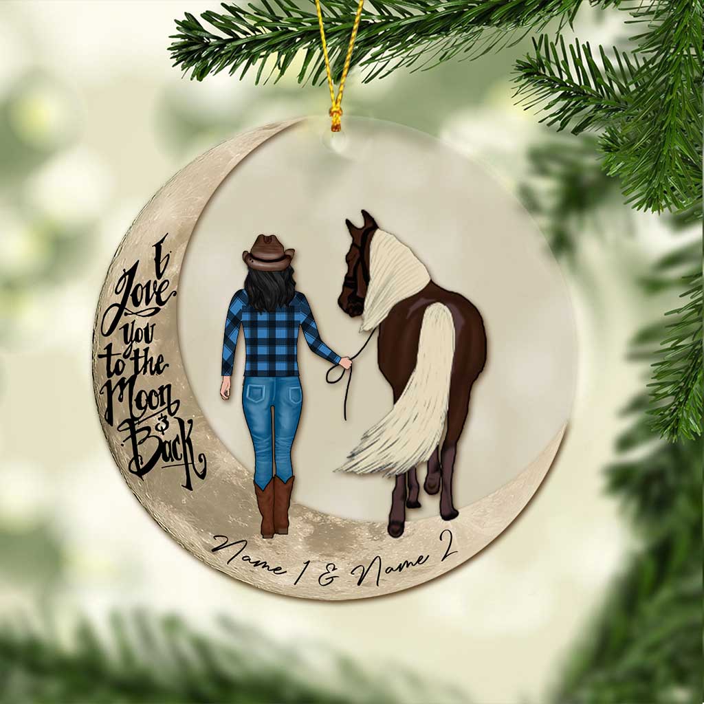 Ich liebe dich bis zum Mond und zurück – Personalisierter transparenter Weihnachtspferde-Anhänger
