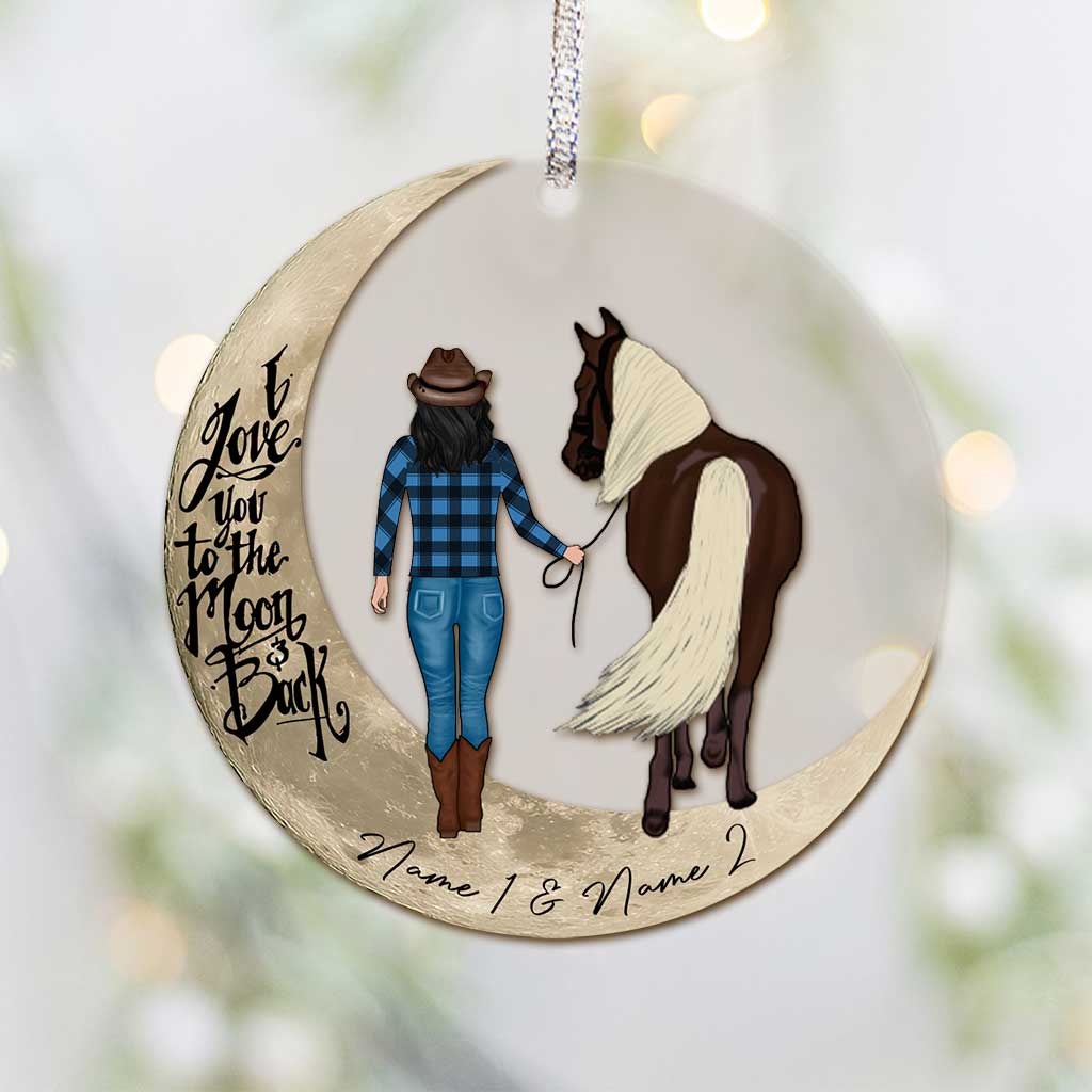 Ich liebe dich bis zum Mond und zurück – Personalisierter transparenter Weihnachtspferde-Anhänger