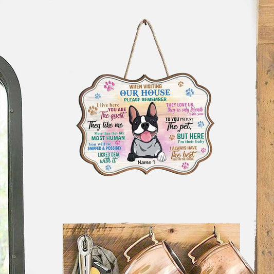 Beim Besuch des Hundehauses bitte beachten - Personalisiertes Hunde-Holzschild
