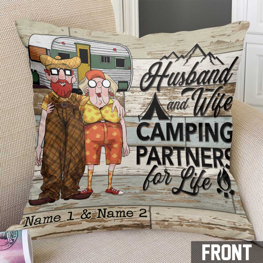 Husband And Wife Camping Couple - Personalized Throw Pillow
