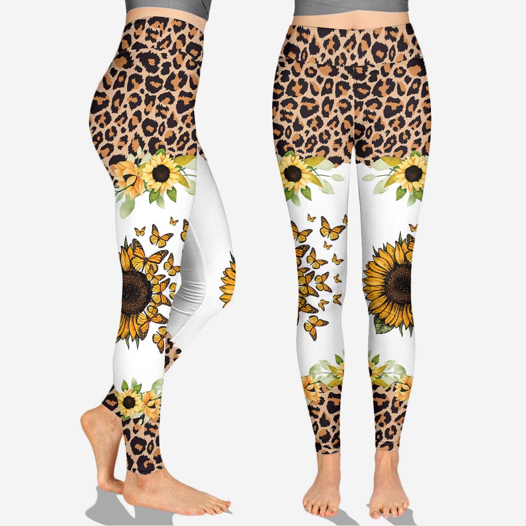 Wunderschöner Leoparden-Sonnenblumen-Hoodie und Leggings für Oma – Mein kleiner Sonnenschein – Personalisierter Oma-Hoodie und Leggings