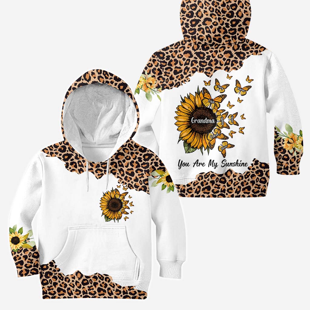 Wunderschöner Leoparden-Sonnenblumen-Hoodie und Leggings für Oma – Mein kleiner Sonnenschein – Personalisierter Oma-Hoodie und Leggings