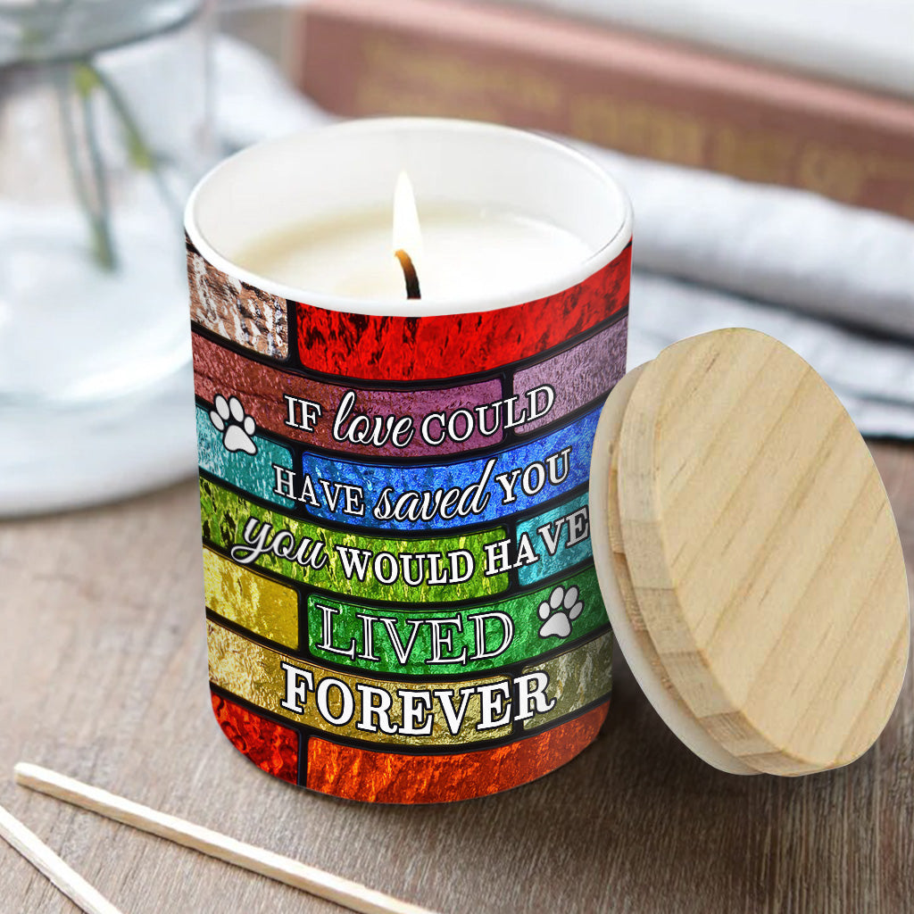 Hund aus Buntglas – Personalisierte Hundekerze mit Holzdeckel