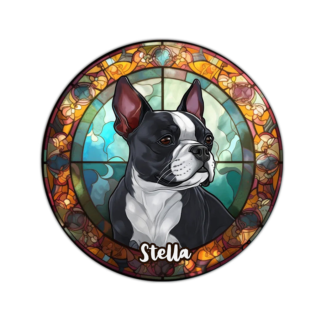 Stained Glass Dog - Personalized Dog Round Rug