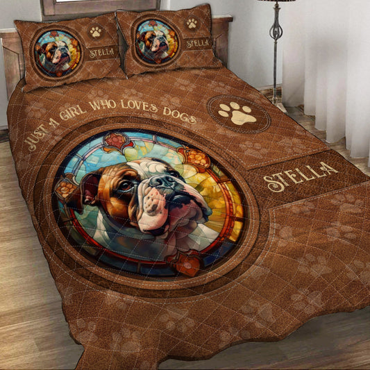 Hund aus Buntglas – Personalisierte Hunde-Quilt-Set