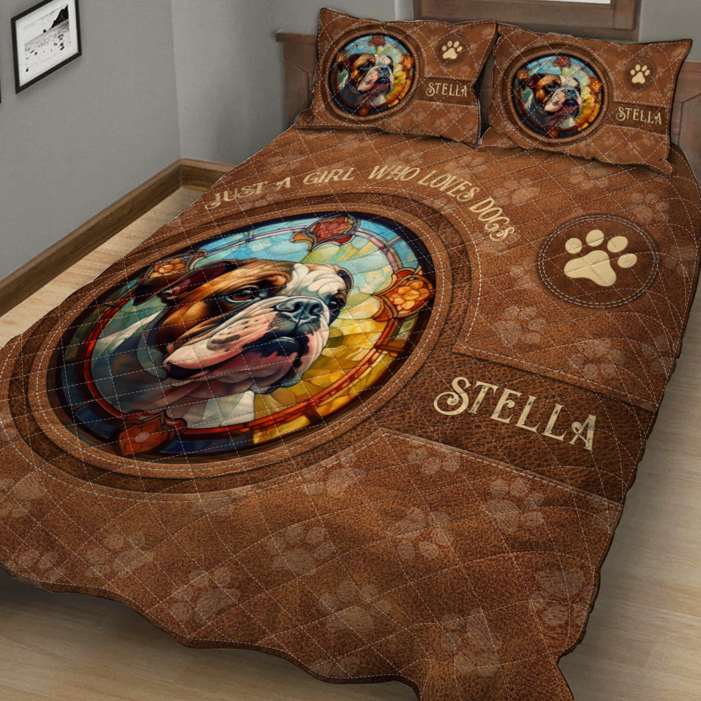 Hund aus Buntglas – Personalisierte Hunde-Quilt-Set