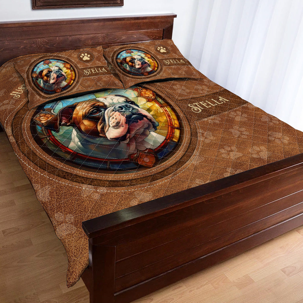 Hund aus Buntglas – Personalisierte Hunde-Quilt-Set