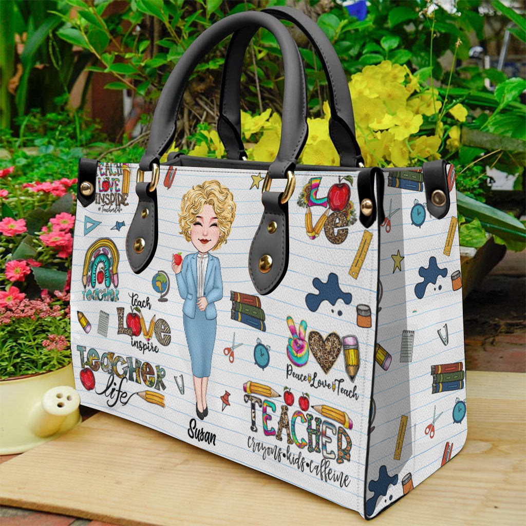 Lehrerleben – Personalisierte Lederhandtasche für Lehrer