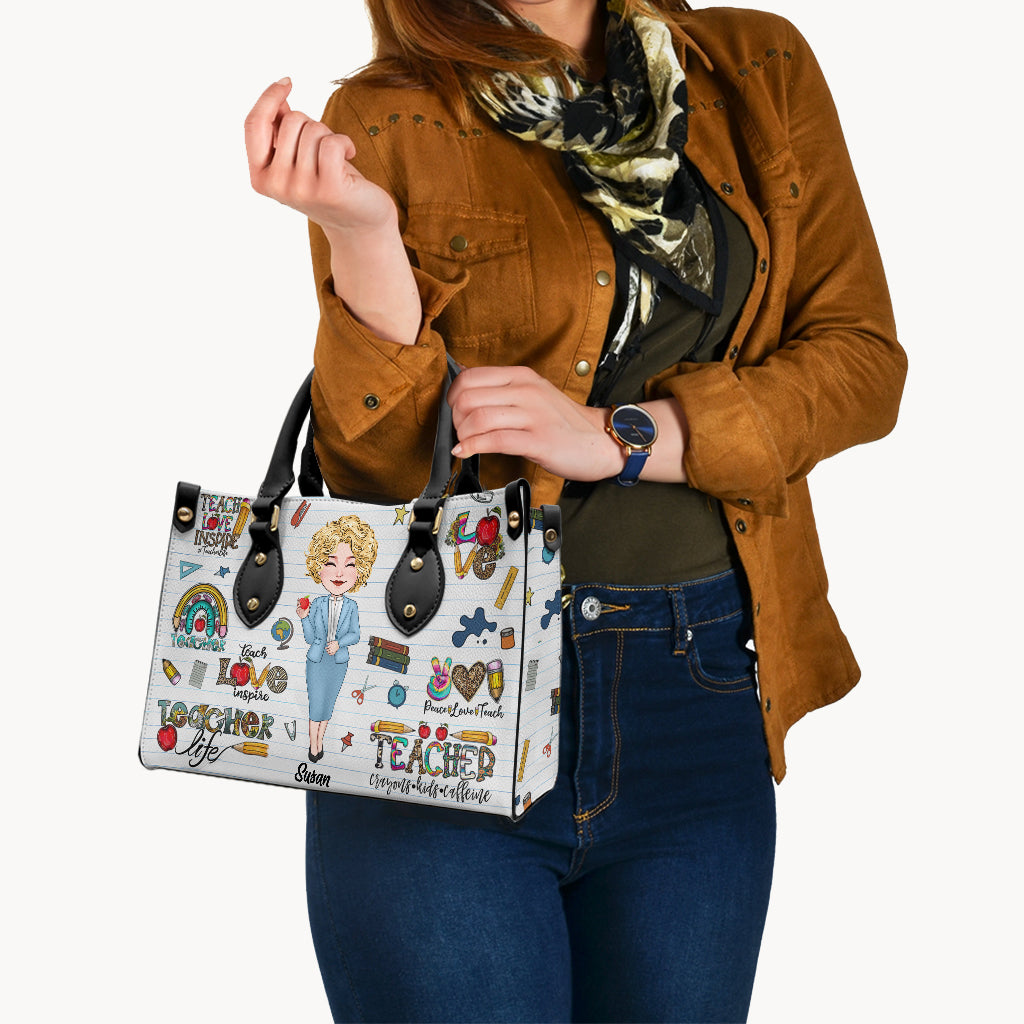 Lehrerleben – Personalisierte Lederhandtasche für Lehrer