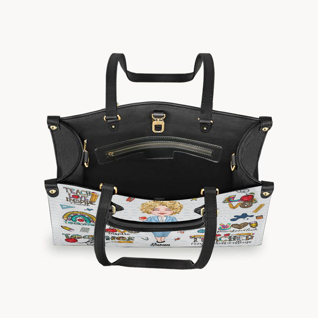 Lehrerleben – Personalisierte Lederhandtasche für Lehrer