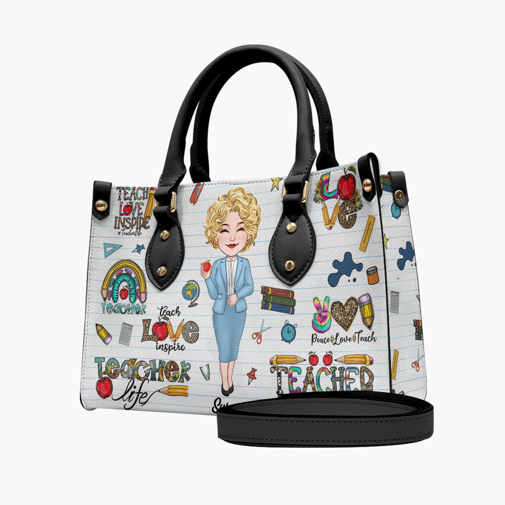 Lehrerleben – Personalisierte Lederhandtasche für Lehrer