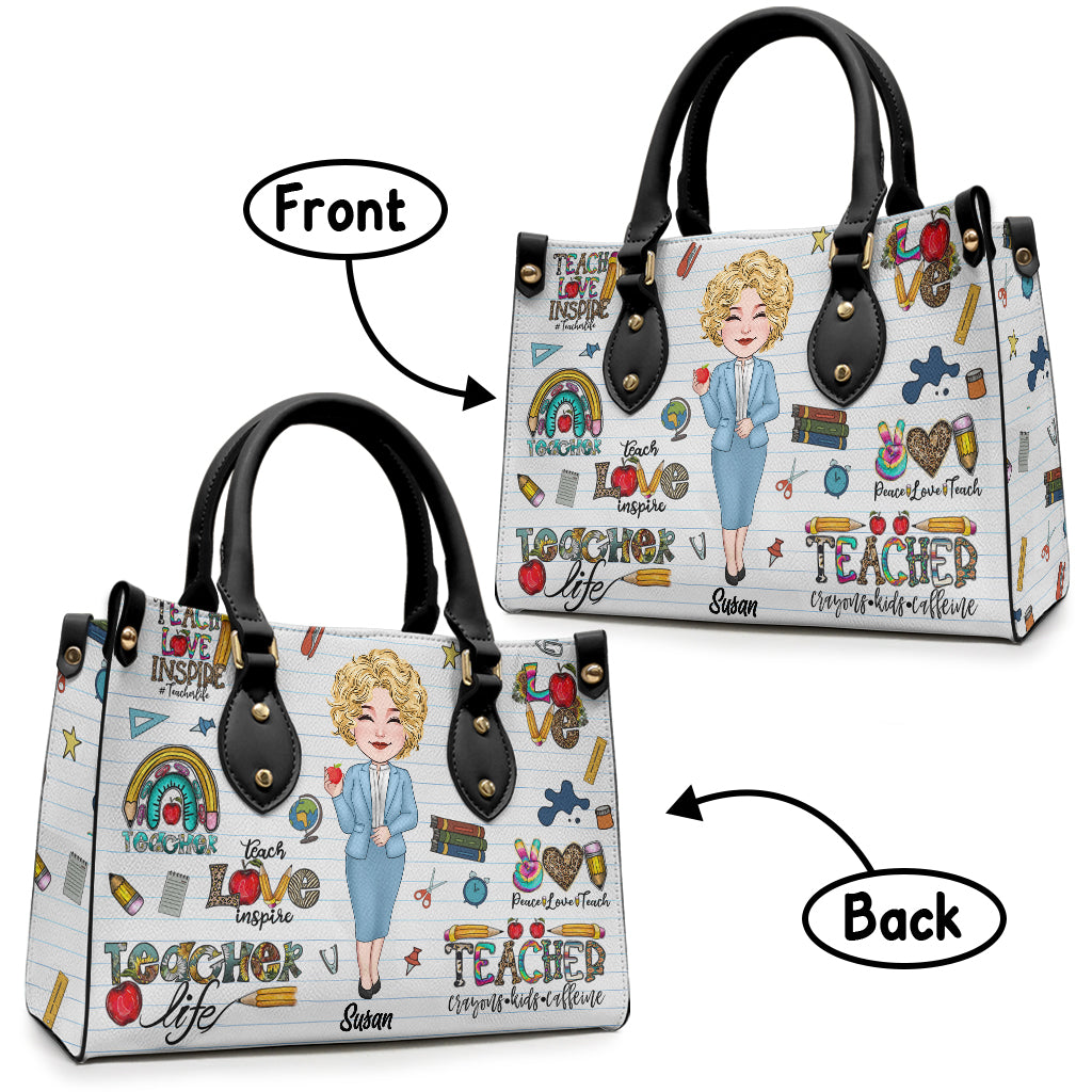 Lehrerleben – Personalisierte Lederhandtasche für Lehrer