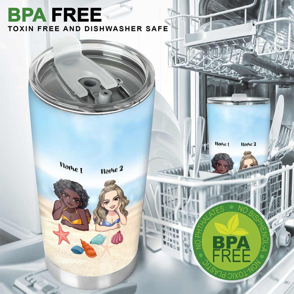 Essen, Schlafen, Strand mit der besten Freundin – personalisierter Meeresliebhaber-Trinkbecher