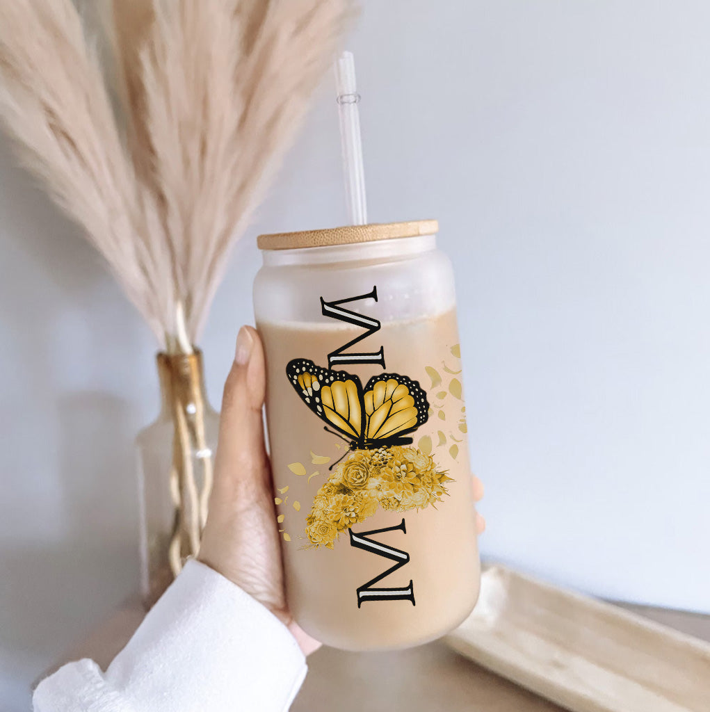 Schmetterlingsmama – Personalisiertes Mutter-Getränkeglas