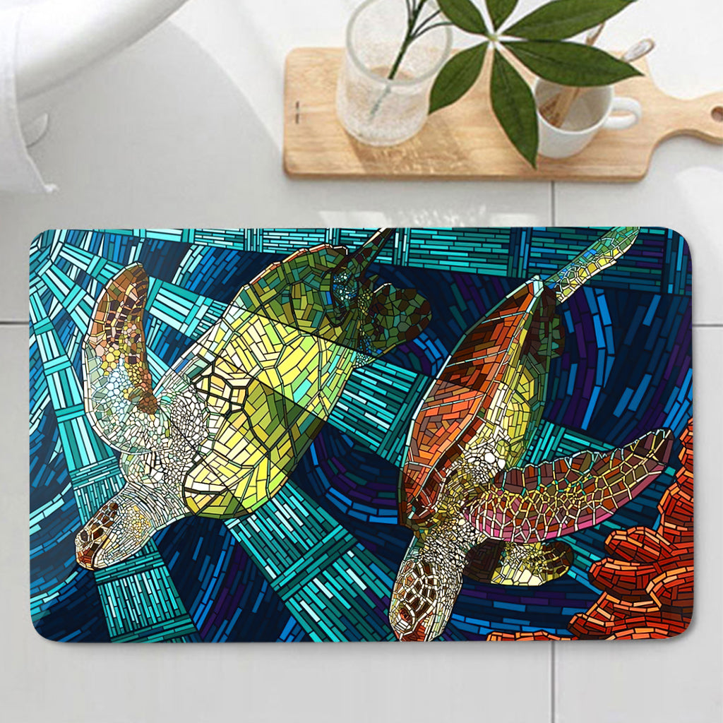 Mosaik-Schildkröten-Badezimmervorhang & Matten-Set
