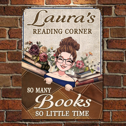 So viele Bücher, so wenig Zeit – personalisiertes rechteckiges Buchschild aus Metall
