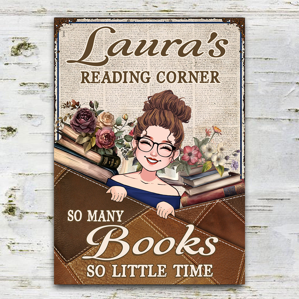 So viele Bücher, so wenig Zeit – personalisiertes rechteckiges Buchschild aus Metall