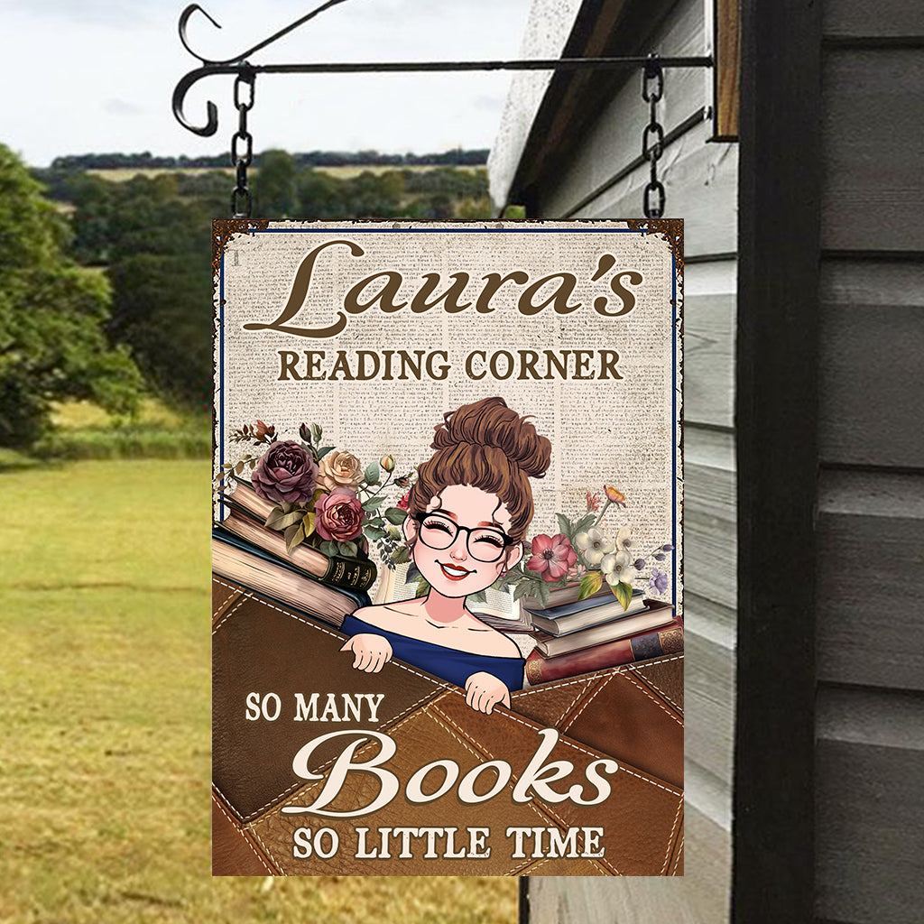 So viele Bücher, so wenig Zeit – personalisiertes rechteckiges Buchschild aus Metall