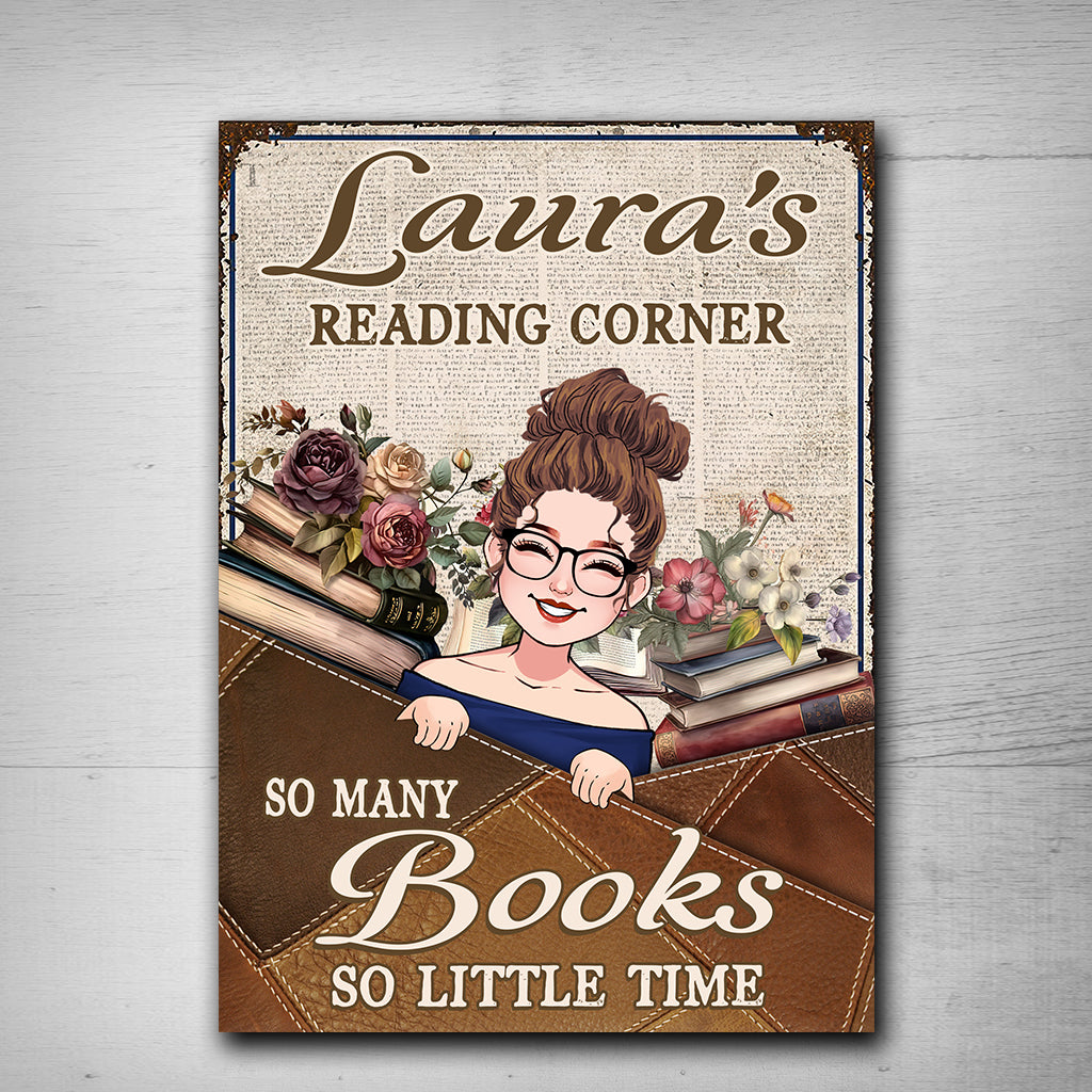 So viele Bücher, so wenig Zeit – personalisiertes rechteckiges Buchschild aus Metall