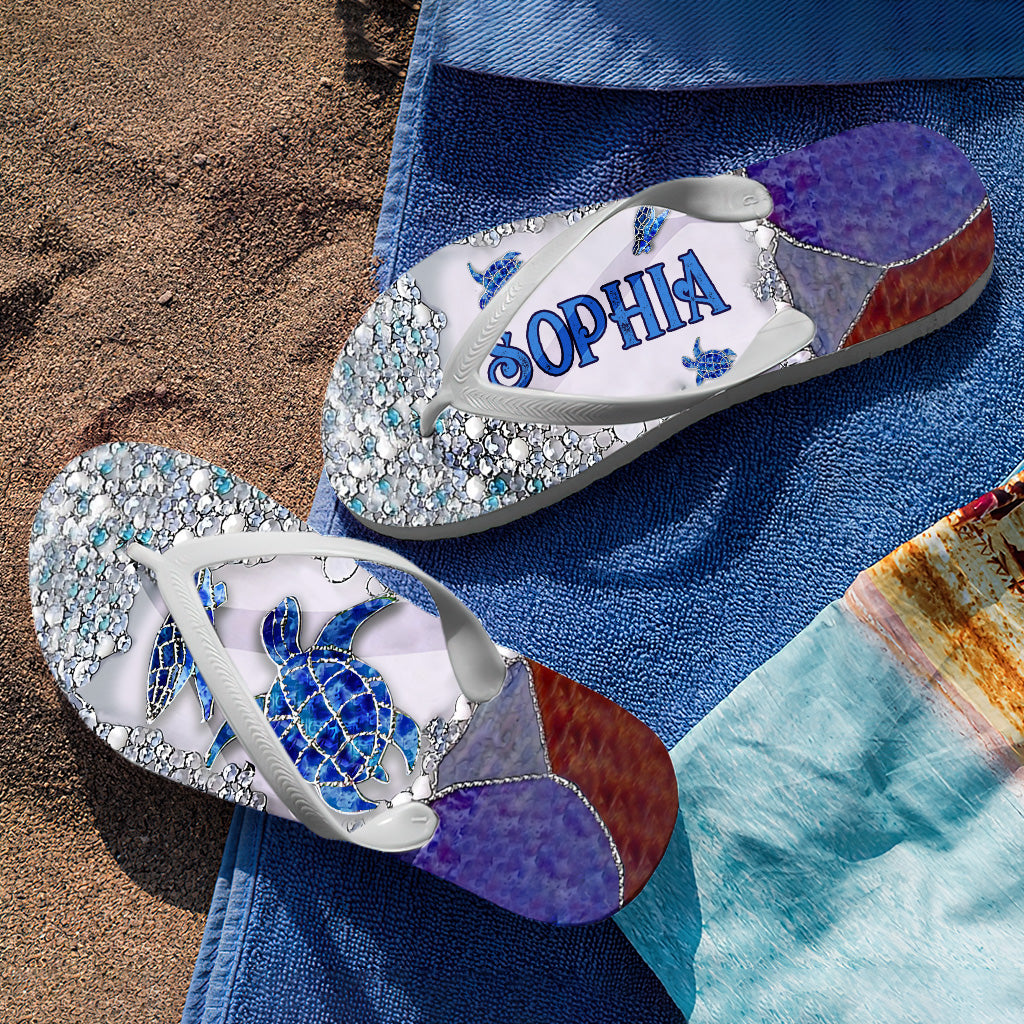 Salty Lil' Beach - Personalized Turtle Flip Flops